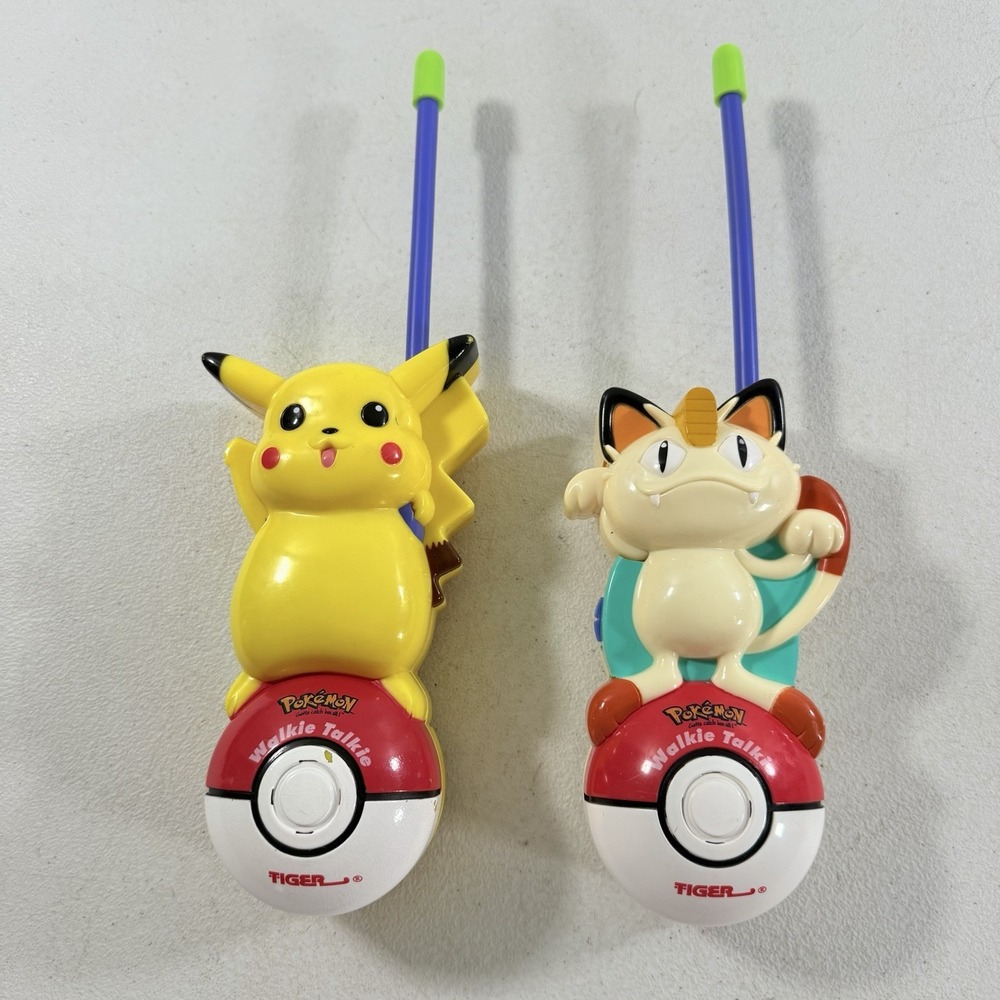 1999 Tiger Pokemon Walkie Talkies - Pikachu and Meowth - Vintage WORKING READ